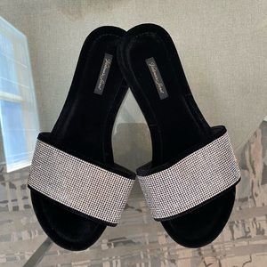 Victoria’s Secret Embellished Velvet Slides - Black/Silver Size L